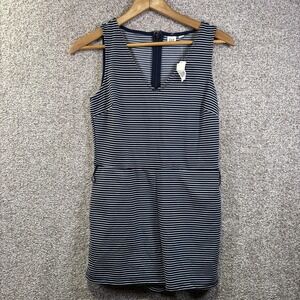 GAP Dress Womens 2 Petite Blue White Stripe Sleeveless Knit V Neck Fit & Flare